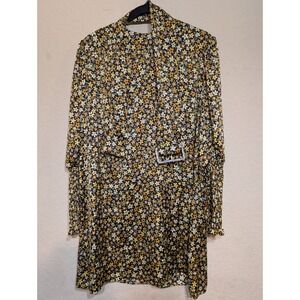 Zara Floral Print Mini Dress Long Sleeve‎ Belted Casual XS